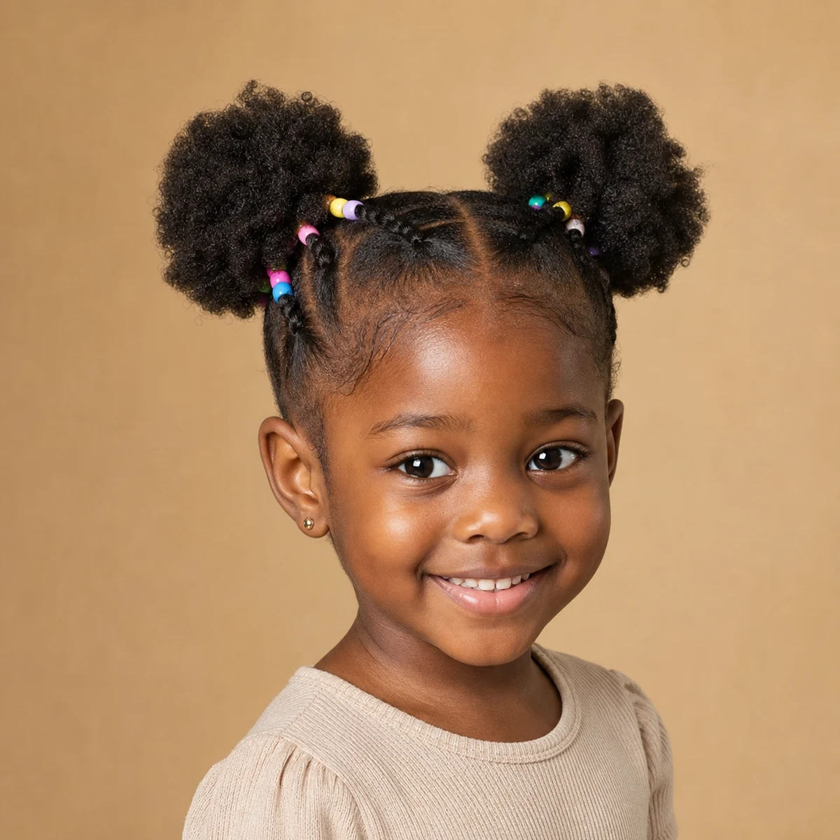 Deux afro puffs et perles